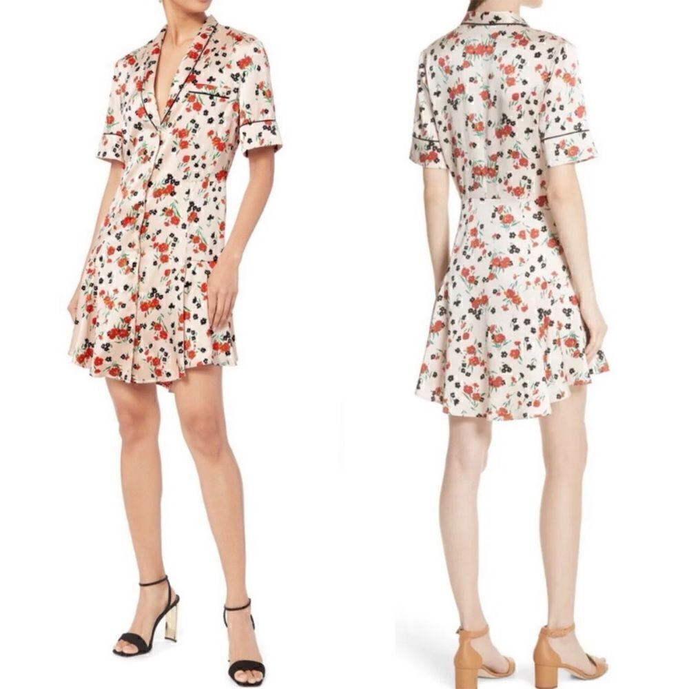 A.L.C. Ruthie Silk Mini Cream Pink Dress Floral Stretch Size 2